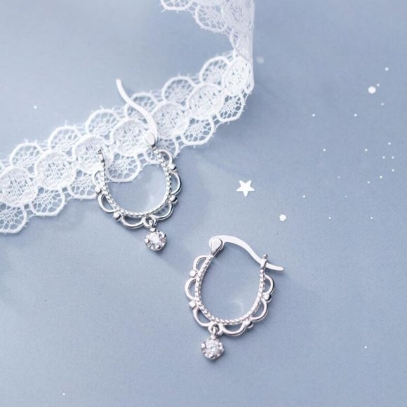 NEW 925 Sterling Silver Lace Diamond Huggie Hoops - Picture 4 of 11